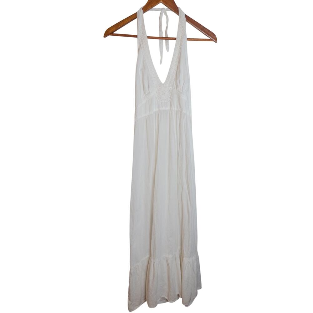 Tommy Bahama White Halter Crochet Trim Cotton Maxi Dress USA Medium - Picture 5 of 10